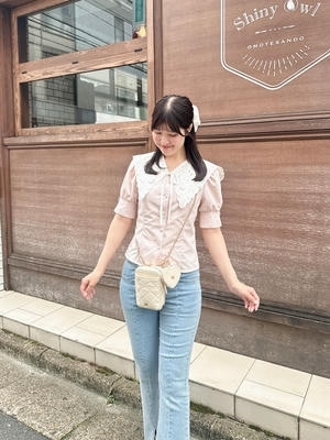 付け襟パフ袖ブラウス