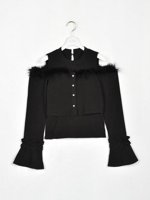 ベルスリーブファーリブトップス