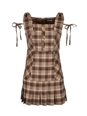 Shoulder Ribbon Check Cami Onepiece
