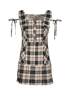 Shoulder Ribbon Check Cami Onepiece