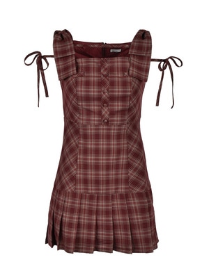 Shoulder Ribbon Check Cami Onepiece