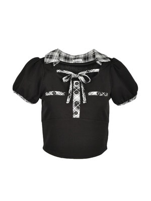 Point Ribbon Collar Rib Tops