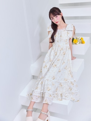 レースフリル花柄キャミワンピース