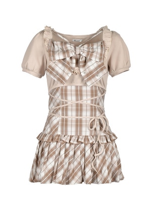 Bust Ribbon Bijou Check Onepiece